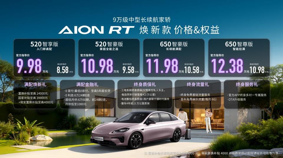 用最好电池 做最长续航 AION RT 焕新款正式上市！置换补贴价85800元起