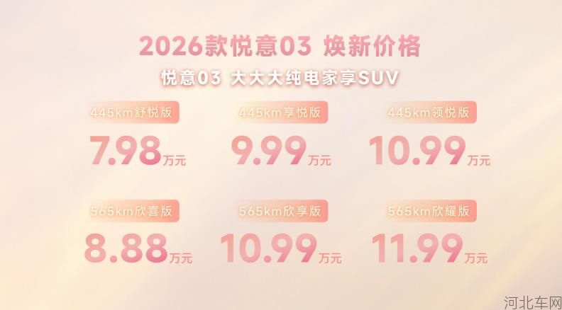 女神想要 女神得到 2026款一汽悦意03挚爱上市 焕新价7.98万起
